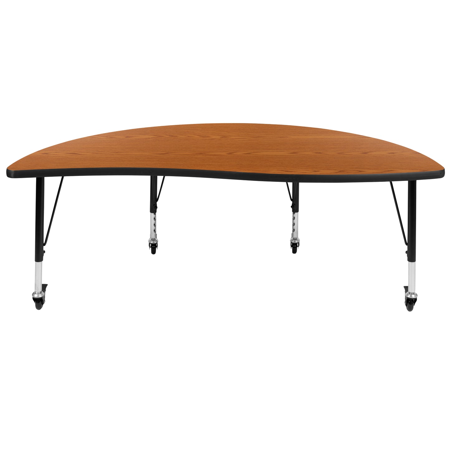 Wren Mobile 60" Half Circle Wave Flexible Collaborative Oak Thermal Laminate Activity Table-Height Adjust Short Legs Oak