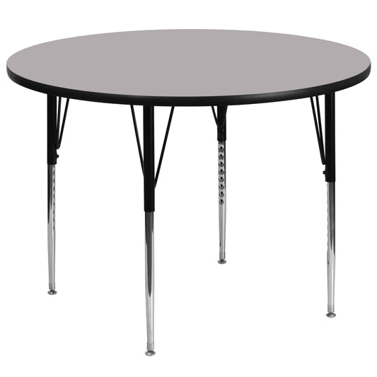 Wren 60'' Round Grey Thermal Laminate Activity Table - Standard Height Adjustable Legs Gray XU-A60-RND-GY-T-A-GG