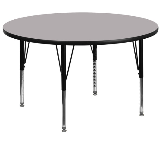 Wren 60'' Round Grey Thermal Laminate Activity Table - Height Adjustable Short Legs Gray XU-A60-RND-GY-T-P-GG