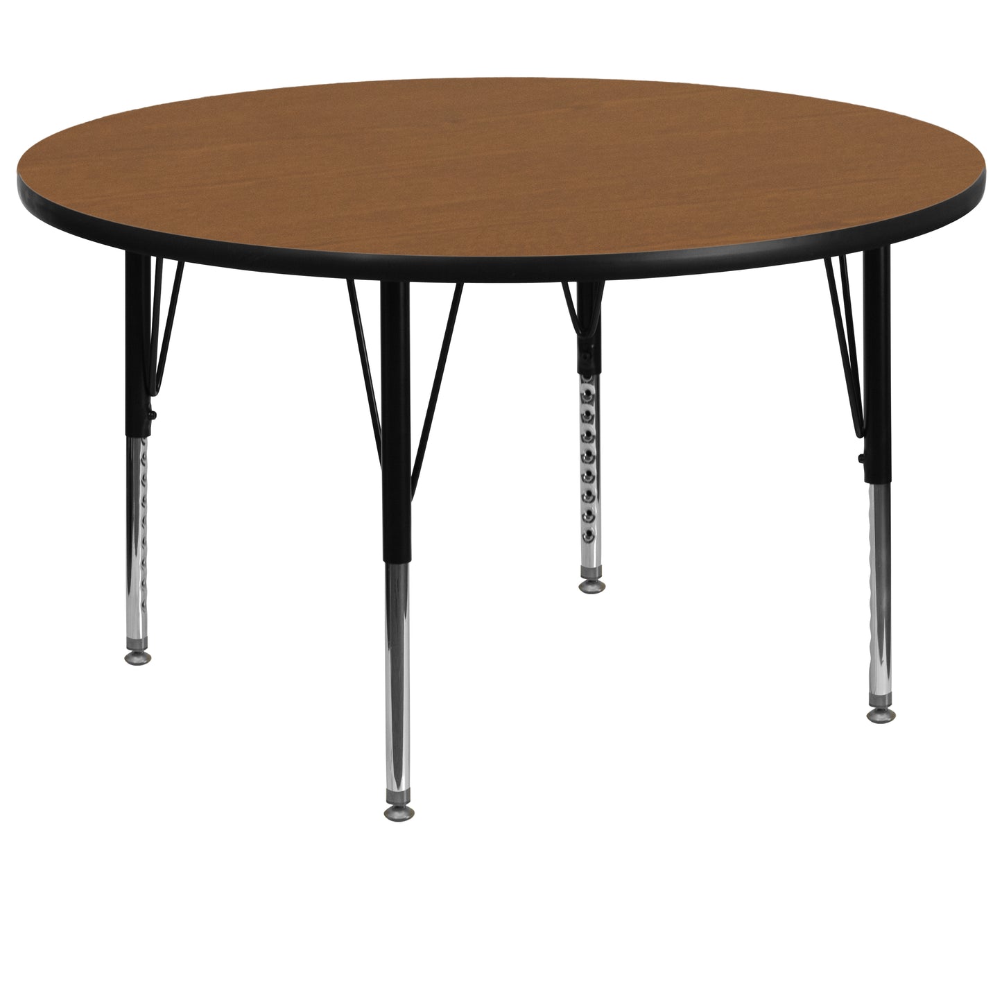 Wren 60'' Round Oak Thermal Laminate Activity Table - Height Adjustable Short Legs Oak