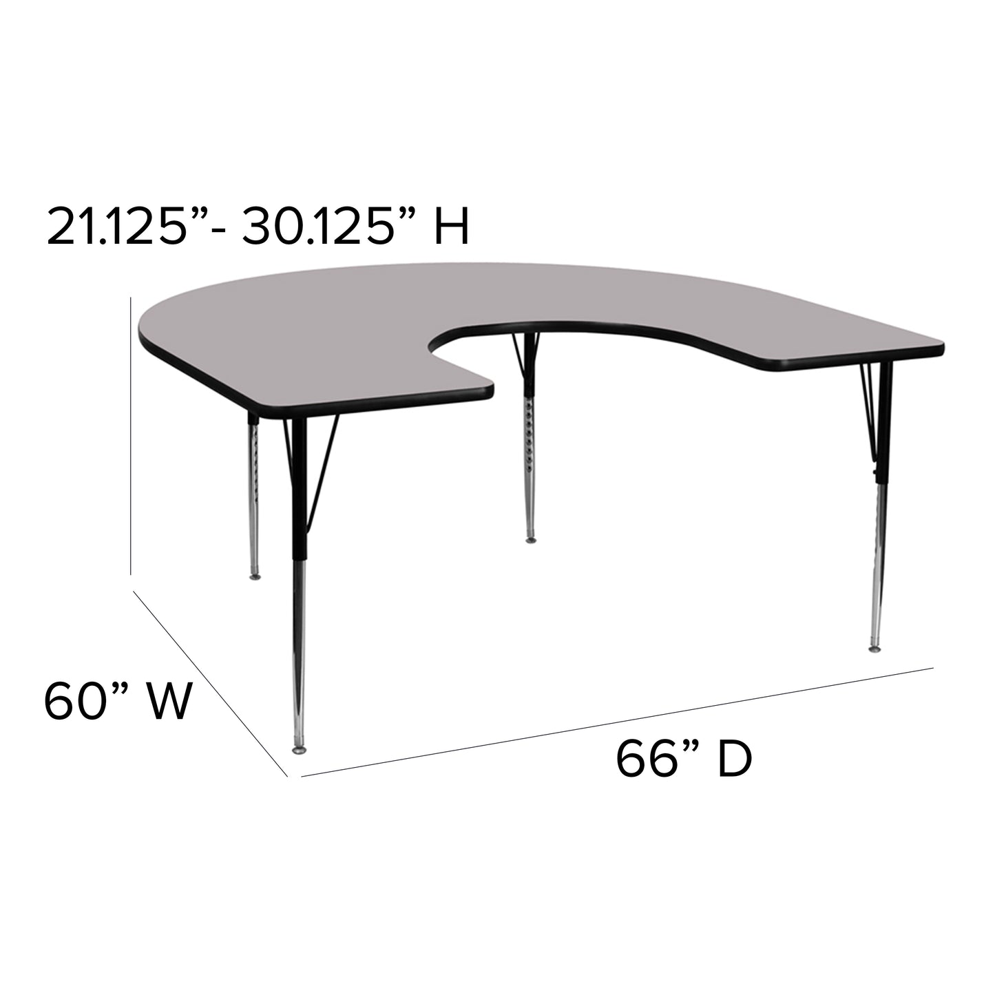 Wren 60''W x 66''L Horseshoe Grey Thermal Laminate Activity Table - Standard Height Adjustable Legs Gray