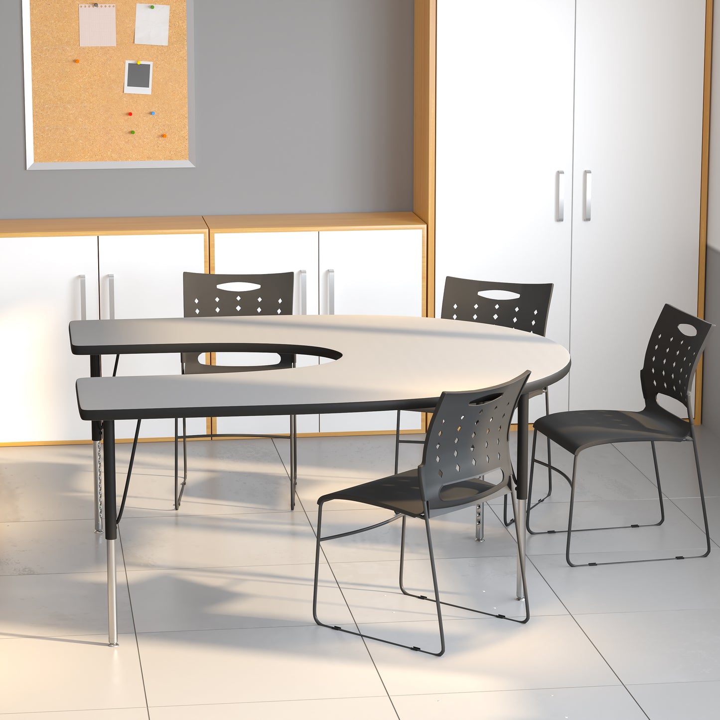 Wren 60''W x 66''L Horseshoe Grey Thermal Laminate Activity Table - Standard Height Adjustable Legs Gray