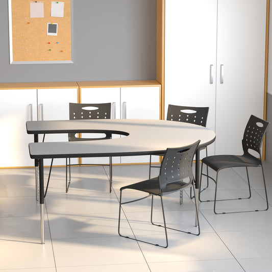 Wren 60''W x 66''L Horseshoe Grey Thermal Laminate Activity Table - Standard Height Adjustable Legs Gray XU-A6066-HRSE-GY-T-A-GG