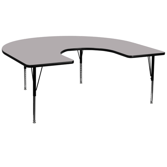 Wren 60''W x 66''L Horseshoe Grey Thermal Laminate Activity Table - Height Adjustable Short Legs Gray XU-A6066-HRSE-GY-T-P-GG