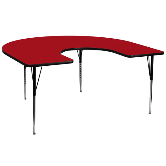 Wren 60''W x 66''L Horseshoe Red Thermal Laminate Activity Table - Standard Height Adjustable Legs Red XU-A6066-HRSE-RED-T-A-GG