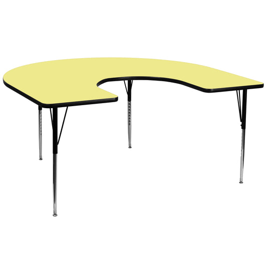Wren 60''W x 66''L Horseshoe Yellow Thermal Laminate Activity Table - Standard Height Adjustable Legs Yellow XU-A6066-HRSE-YEL-T-A-GG