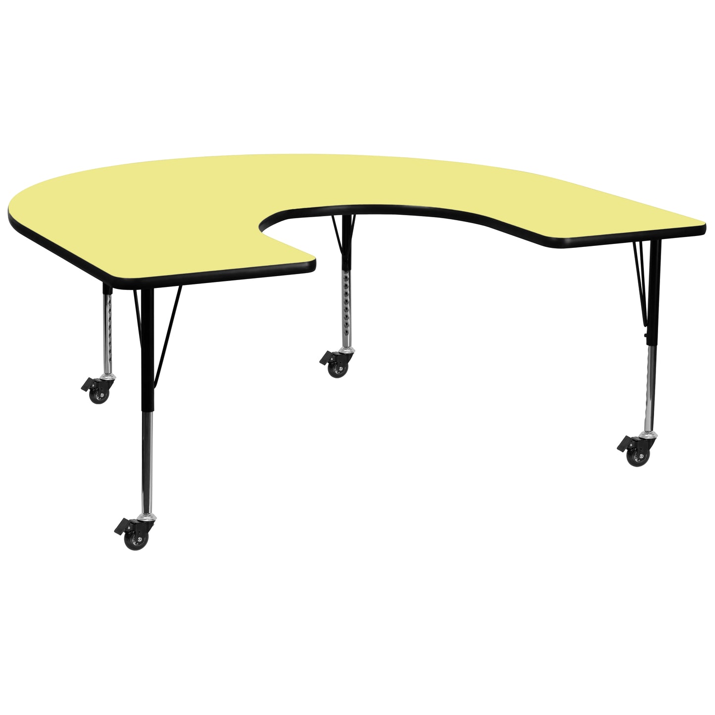 Wren Mobile 60''W x 66''L Horseshoe Yellow Thermal Laminate Activity Table - Height Adjustable Short Legs Yellow