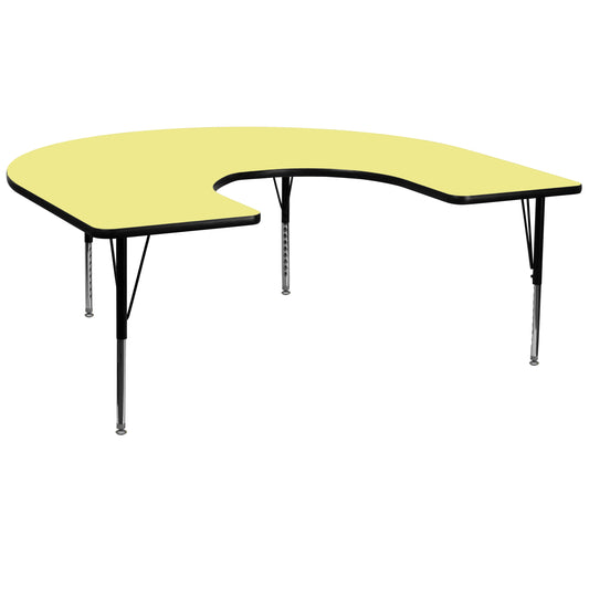 Wren 60''W x 66''L Horseshoe Yellow Thermal Laminate Activity Table - Height Adjustable Short Legs Yellow XU-A6066-HRSE-YEL-T-P-GG