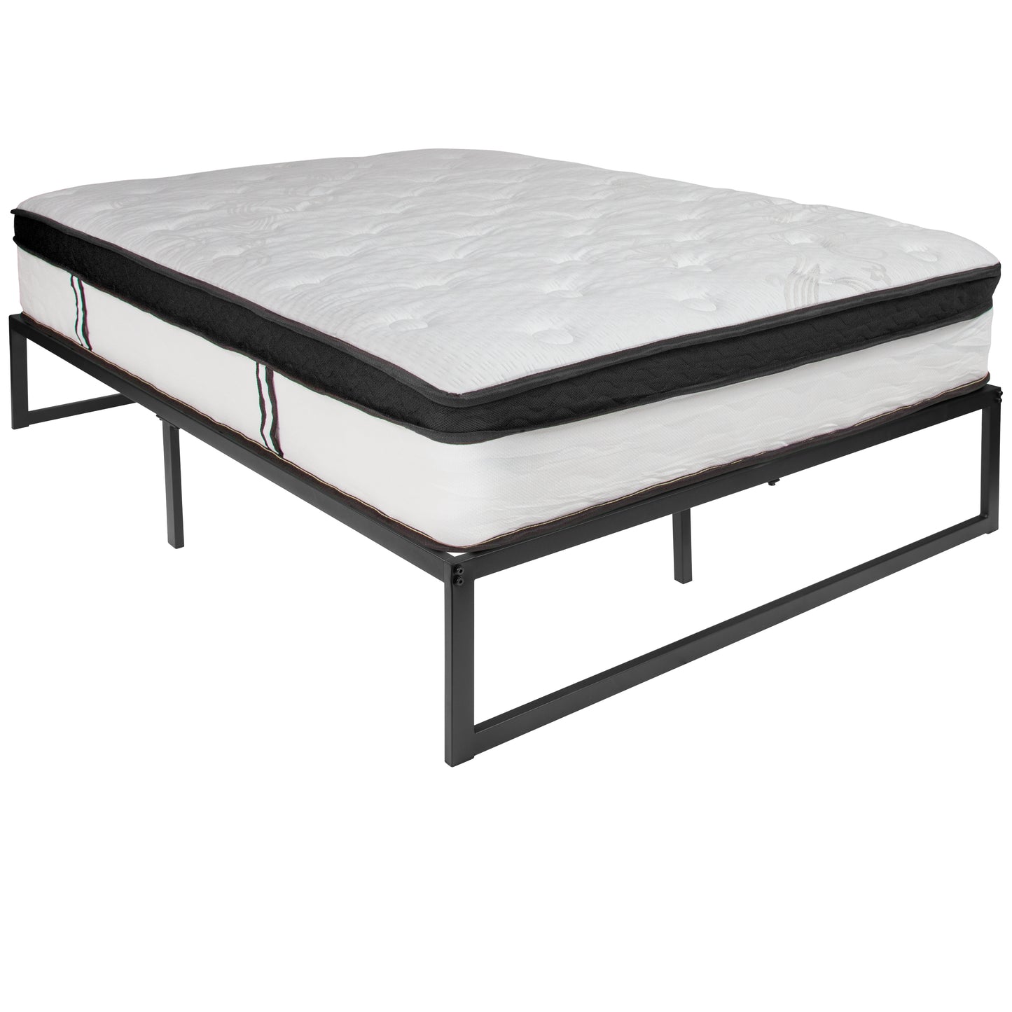 Louis 14 Inch Metal Platform Bed Frame with 12 Inch Memory Foam Pocket Spring Mattress in a Box (No Box Spring Required) - Full Black
