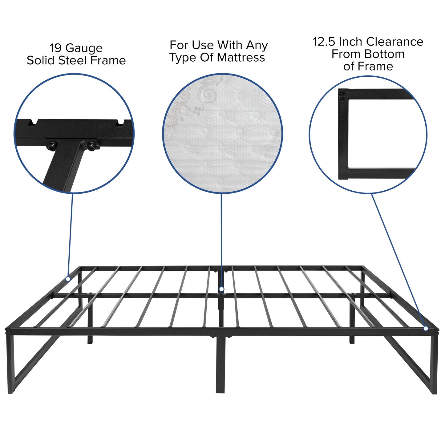 Louis 14 Inch Metal Platform Bed Frame with 12 Inch Memory Foam Pocket Spring Mattress in a Box (No Box Spring Required) - Full Black