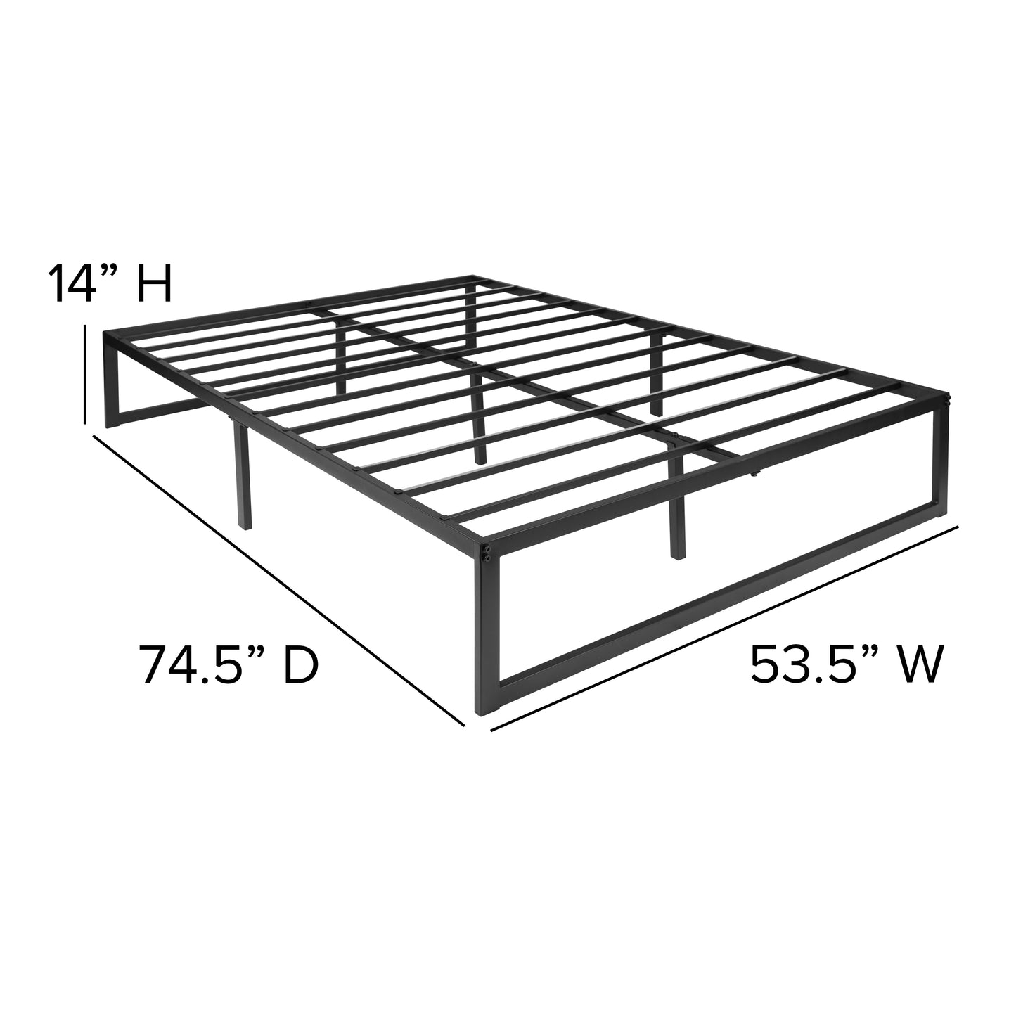 Lana 14 Inch Metal Platform Bed Frame - No Box Spring Needed with Steel Slat Support and Quick Lock Functionality (Full) Black