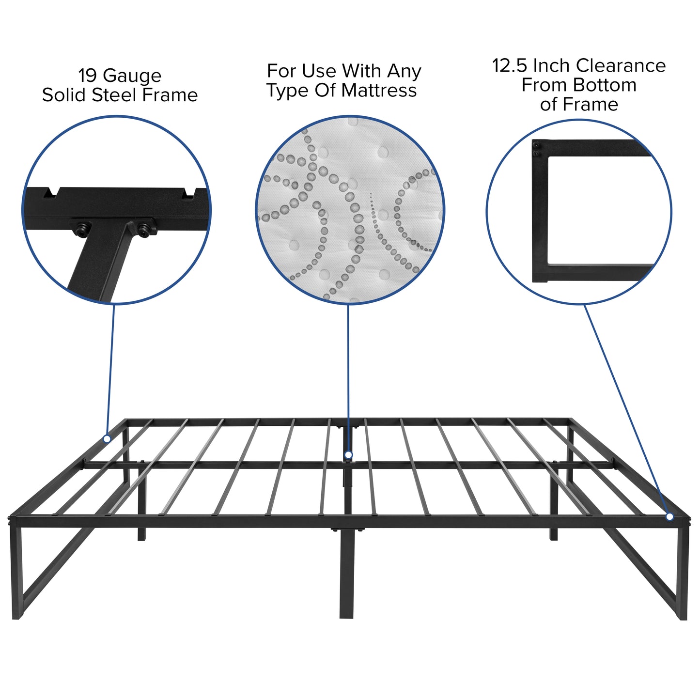 Lana 14 Inch Metal Platform Bed Frame - No Box Spring Needed with Steel Slat Support and Quick Lock Functionality (Full) Black
