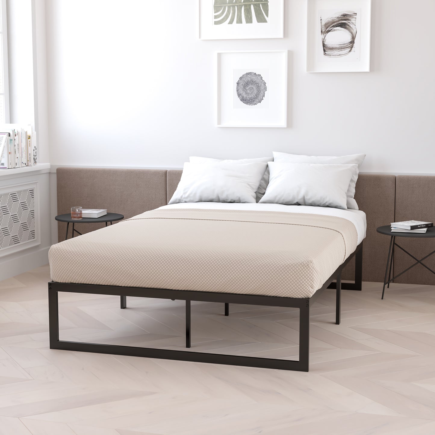 Lana 14 Inch Metal Platform Bed Frame - No Box Spring Needed with Steel Slat Support and Quick Lock Functionality (King) Black XU-BD10001-K-GG