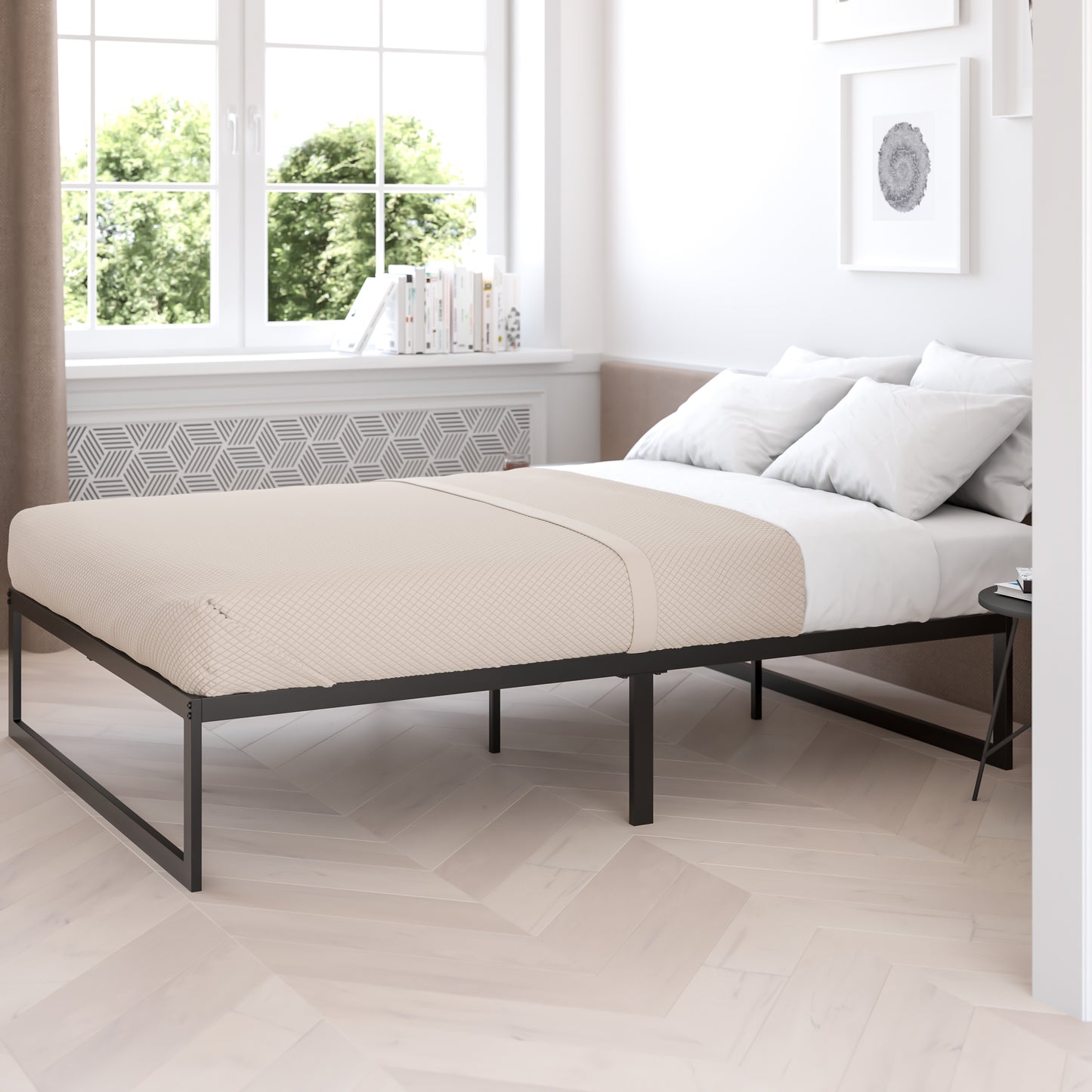 Lana 14 Inch Metal Platform Bed Frame - No Box Spring Needed with Steel Slat Support and Quick Lock Functionality (King) Black XU-BD10001-K-GG