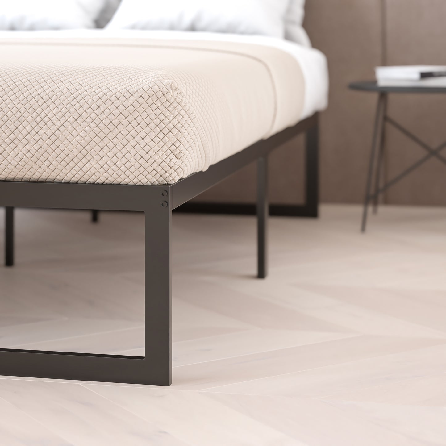 Lana 14 Inch Metal Platform Bed Frame - No Box Spring Needed with Steel Slat Support and Quick Lock Functionality (King) Black XU-BD10001-K-GG