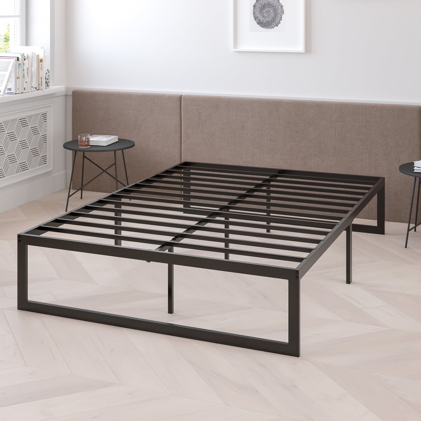 Lana 14 Inch Metal Platform Bed Frame - No Box Spring Needed with Steel Slat Support and Quick Lock Functionality (King) Black XU-BD10001-K-GG