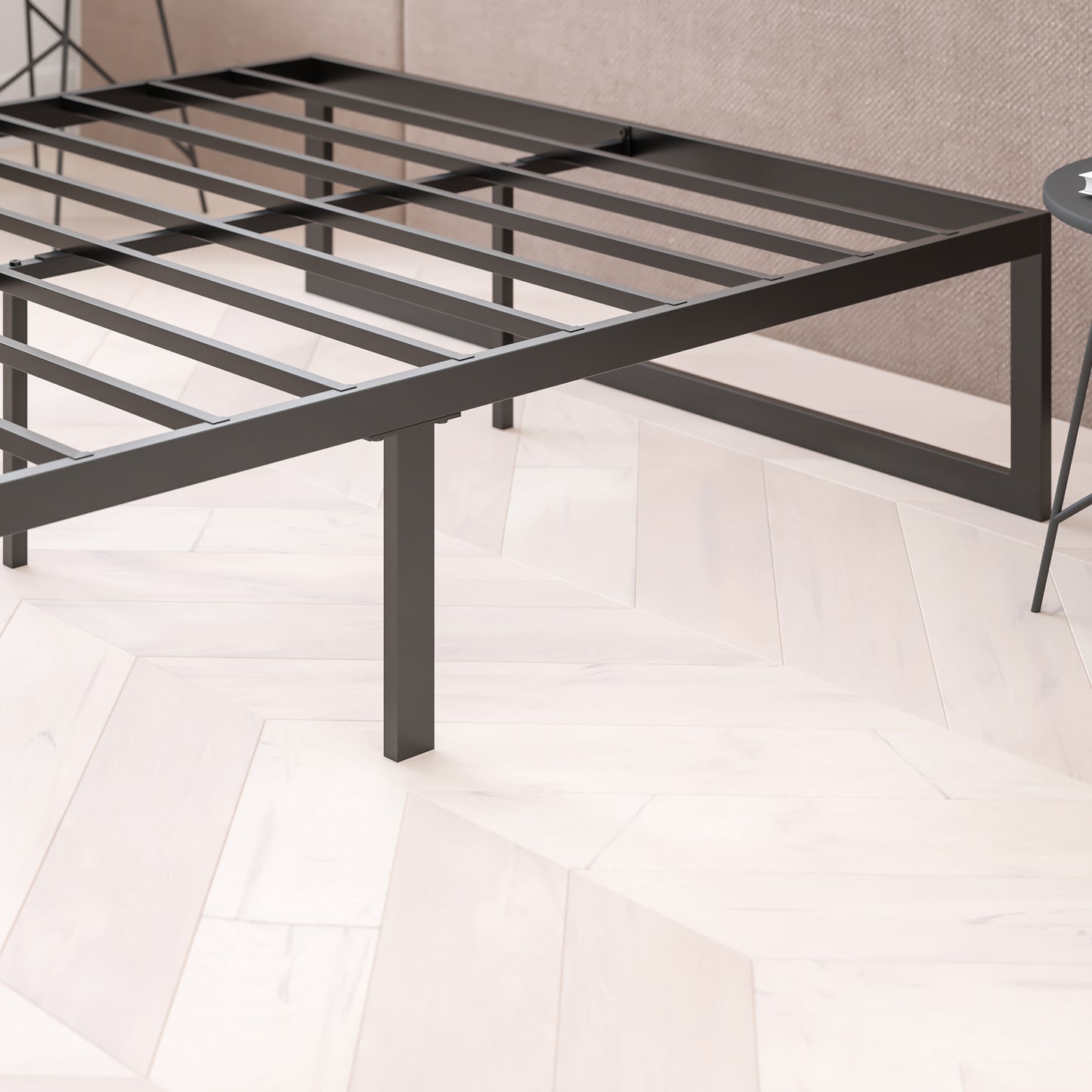 Lana 14 Inch Metal Platform Bed Frame - No Box Spring Needed with Steel Slat Support and Quick Lock Functionality (King) Black XU-BD10001-K-GG