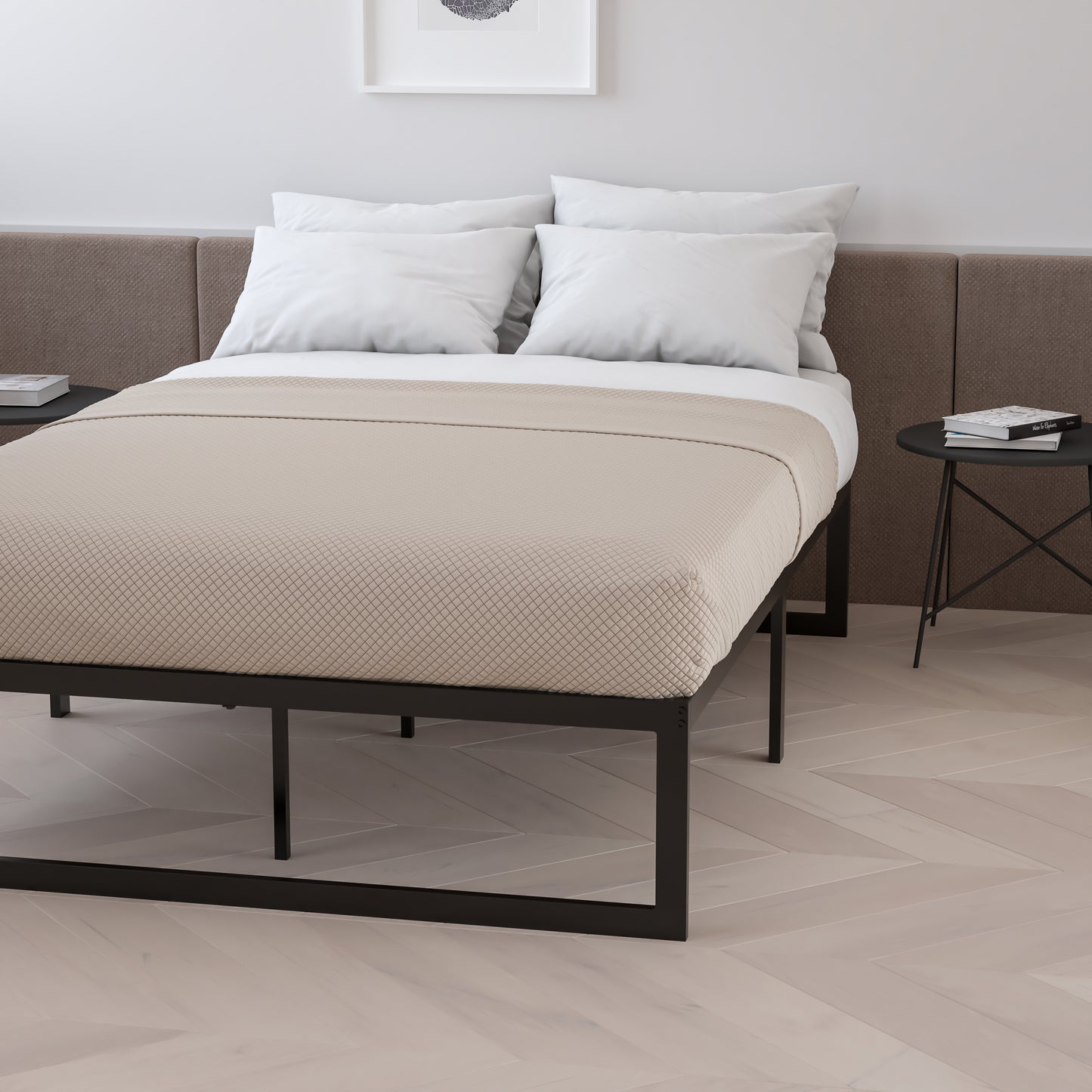 Lana 14 Inch Metal Platform Bed Frame - No Box Spring Needed with Steel Slat Support and Quick Lock Functionality (King) Black XU-BD10001-K-GG