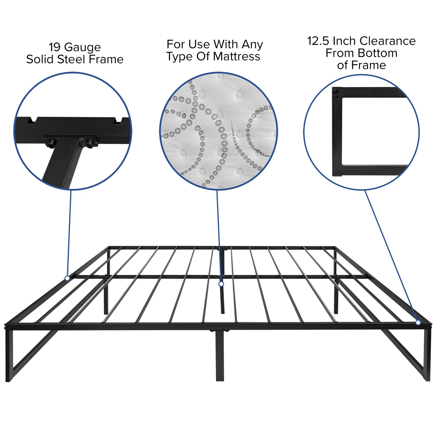 Lana 14 Inch Metal Platform Bed Frame - No Box Spring Needed with Steel Slat Support and Quick Lock Functionality (King) Black XU-BD10001-K-GG