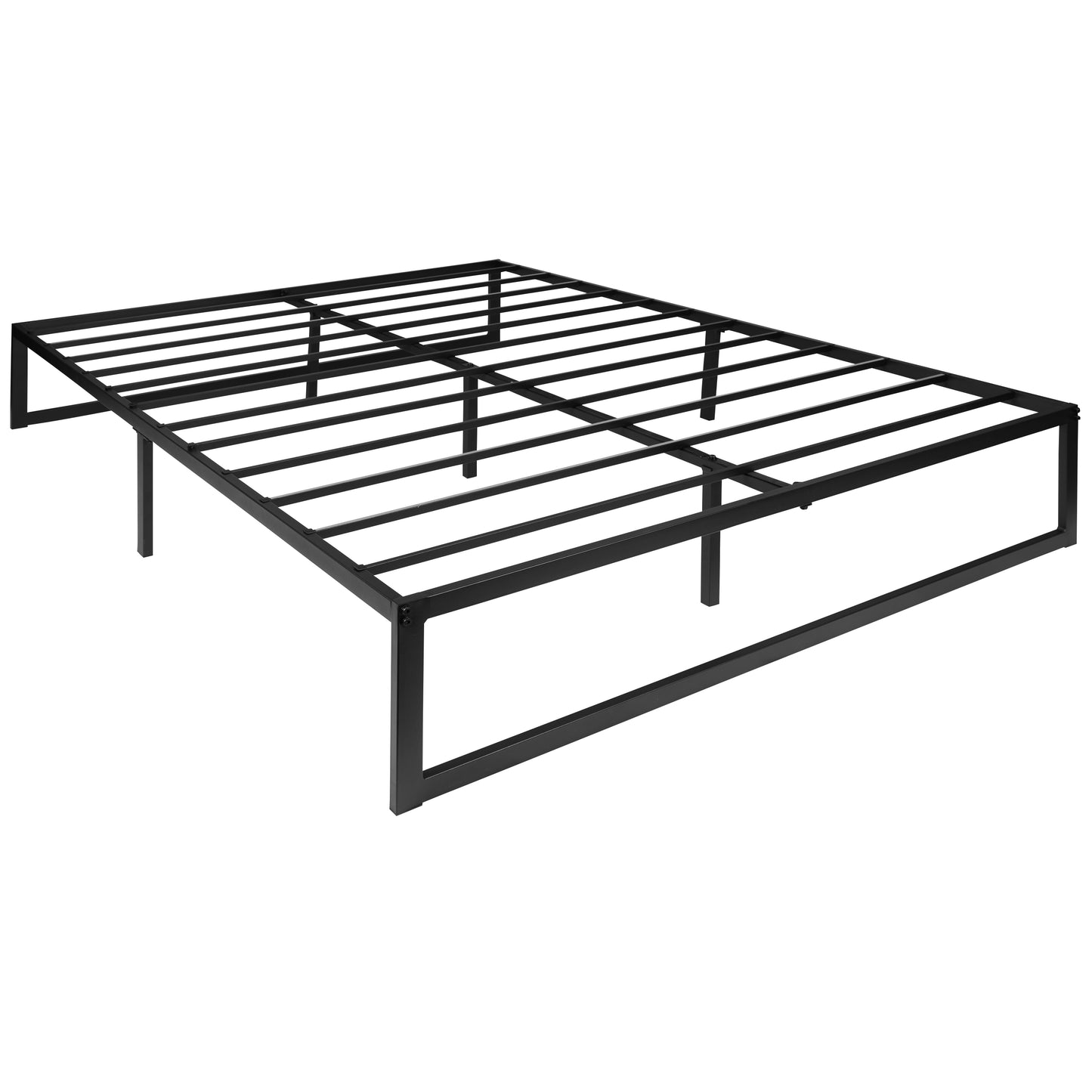 Lana 14 Inch Metal Platform Bed Frame - No Box Spring Needed with Steel Slat Support and Quick Lock Functionality (Queen) Black