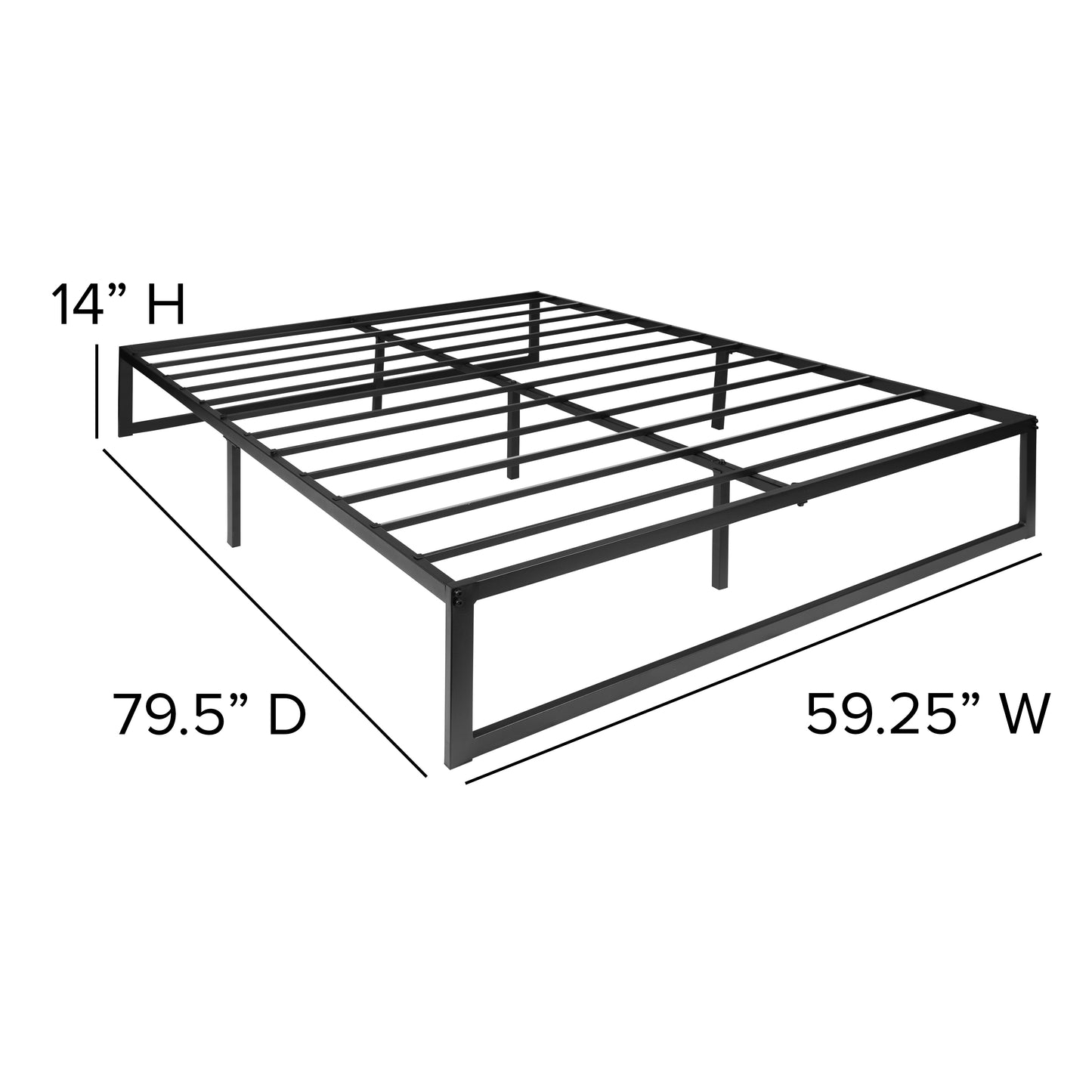 Lana 14 Inch Metal Platform Bed Frame - No Box Spring Needed with Steel Slat Support and Quick Lock Functionality (Queen) Black