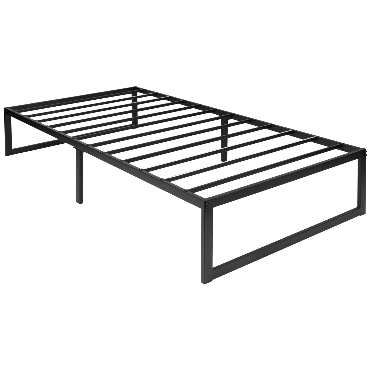 Lana 14 Inch Metal Platform Bed Frame - No Box Spring Needed with Steel Slat Support and Quick Lock Functionality (Twin) Black