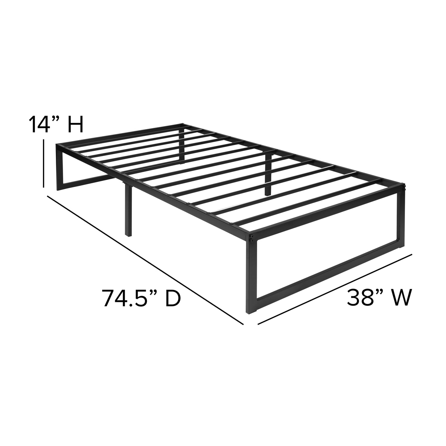 Lana 14 Inch Metal Platform Bed Frame - No Box Spring Needed with Steel Slat Support and Quick Lock Functionality (Twin) Black