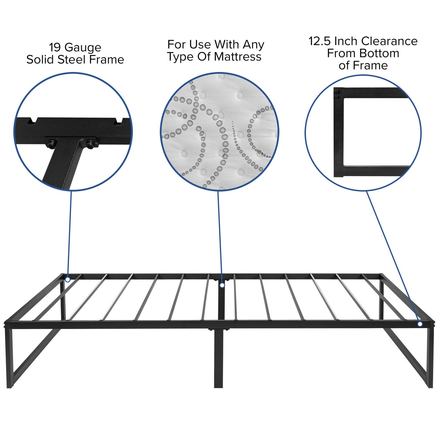Lana 14 Inch Metal Platform Bed Frame - No Box Spring Needed with Steel Slat Support and Quick Lock Functionality (Twin) Black
