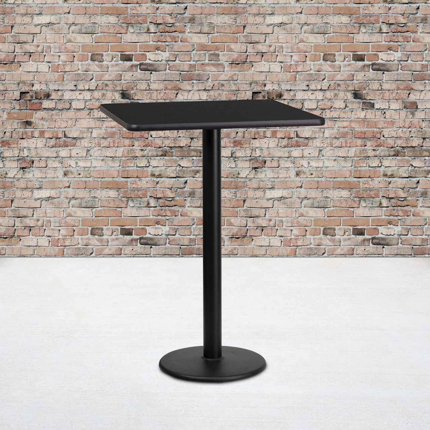 Stiles 24'' Square Black Laminate Table Top with 18'' Round Bar Height Table Base Black