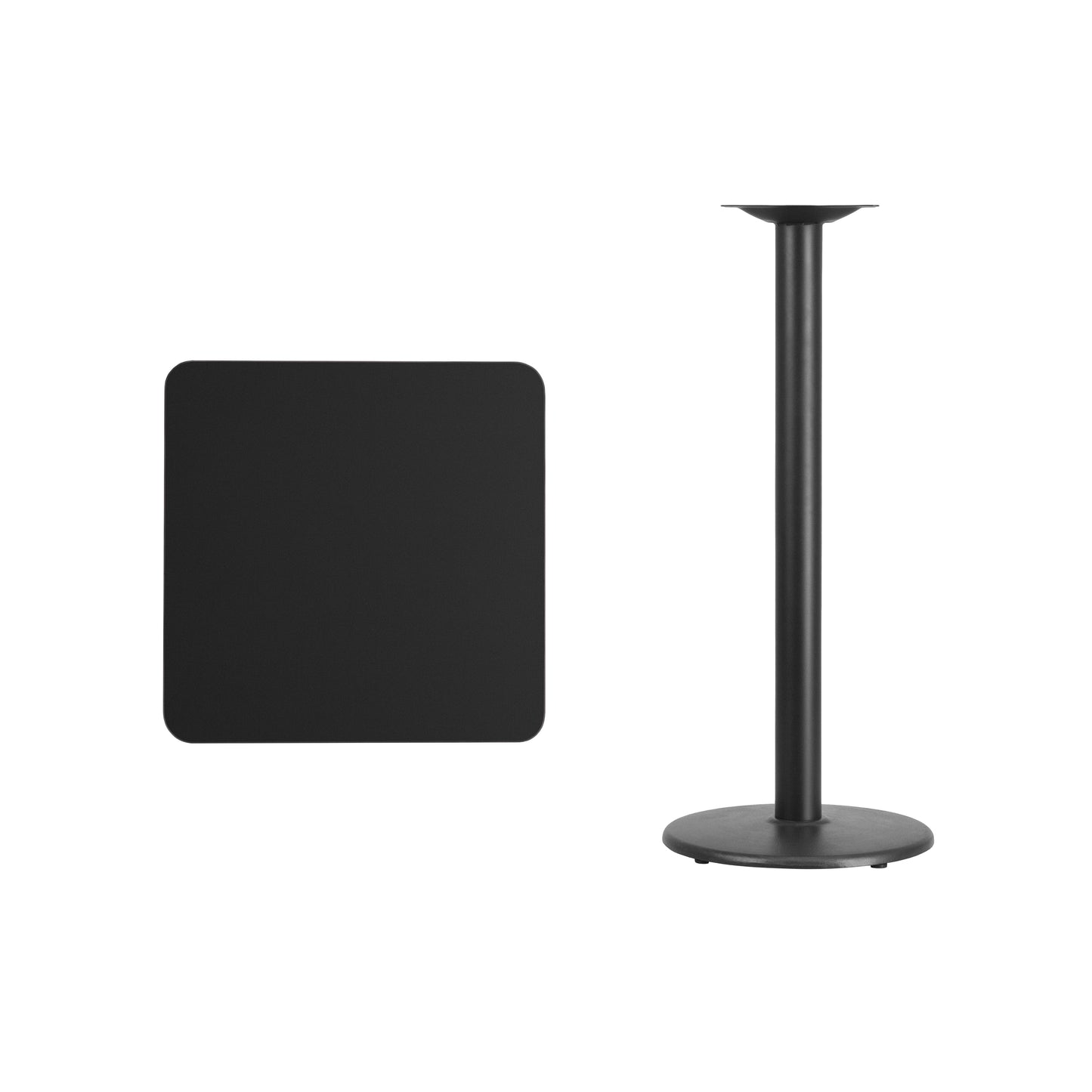 Stiles 24'' Square Black Laminate Table Top with 18'' Round Bar Height Table Base Black