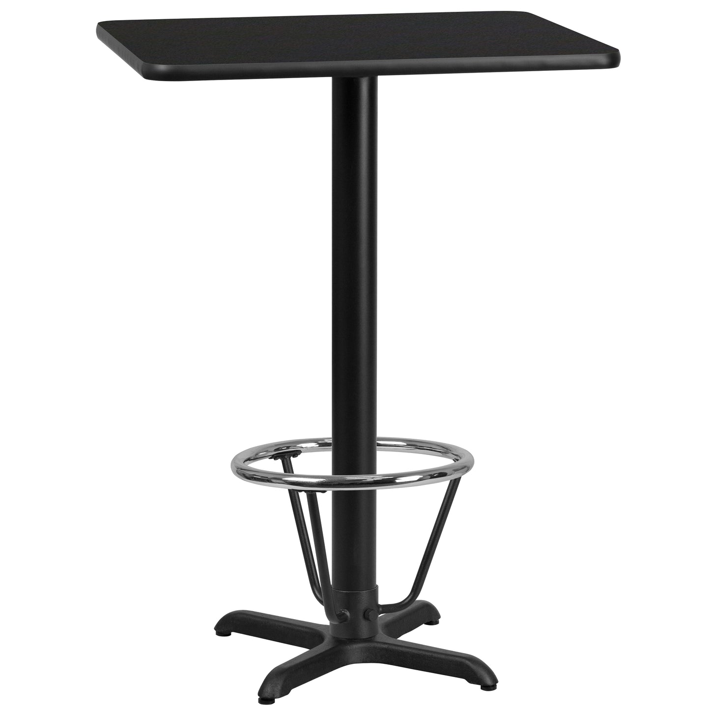 Stiles 24'' x 30'' Rectangular Black Laminate Table Top with 22'' x 22'' Bar Height Table Base and Foot Ring Black