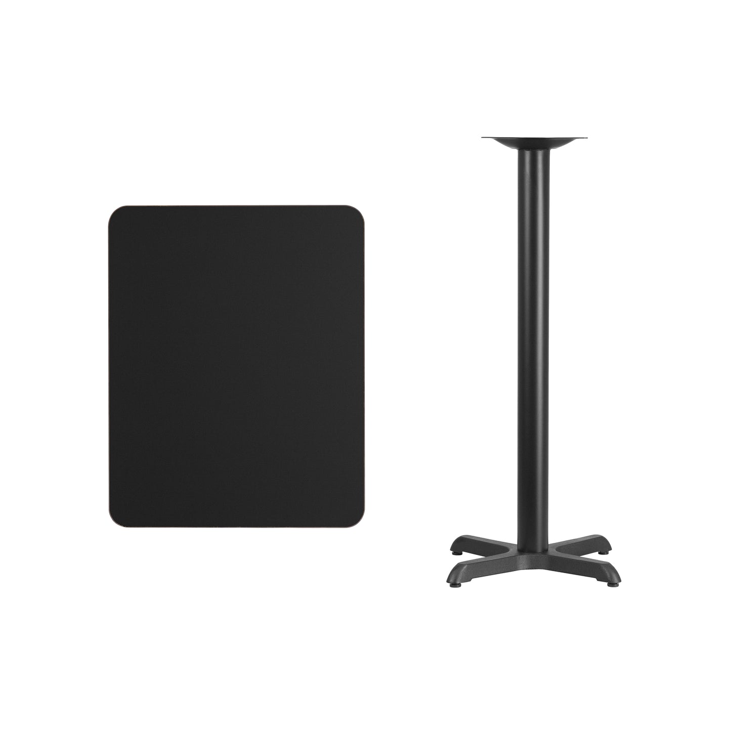 Stiles 24'' x 30'' Rectangular Black Laminate Table Top with 22'' x 22'' Bar Height Table Base Black
