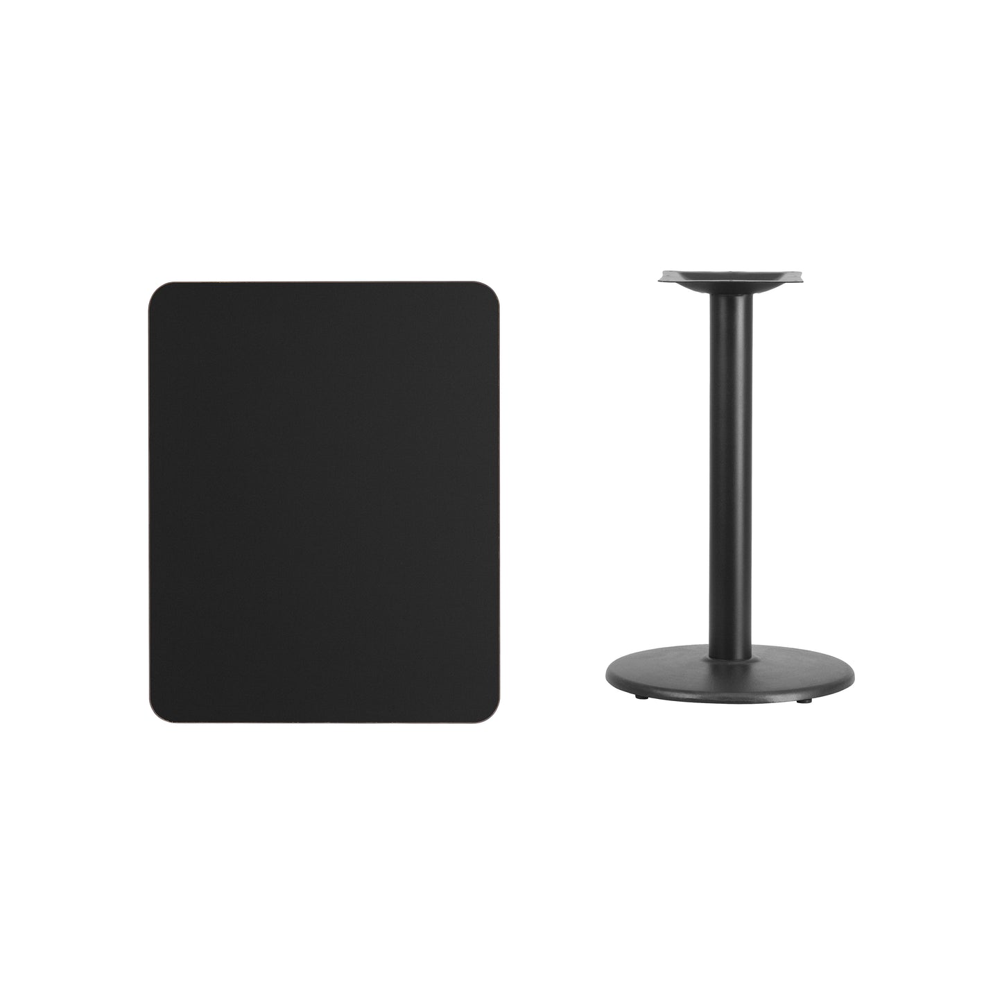 Stiles 24'' x 30'' Rectangular Black Laminate Table Top with 18'' Round Table Height Base Black
