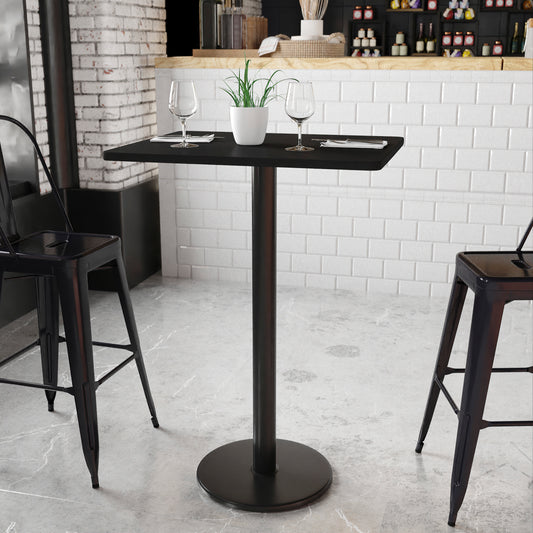 Stiles 24'' x 30'' Rectangular Black Laminate Table Top with 18'' Round Bar Height Table Base Black