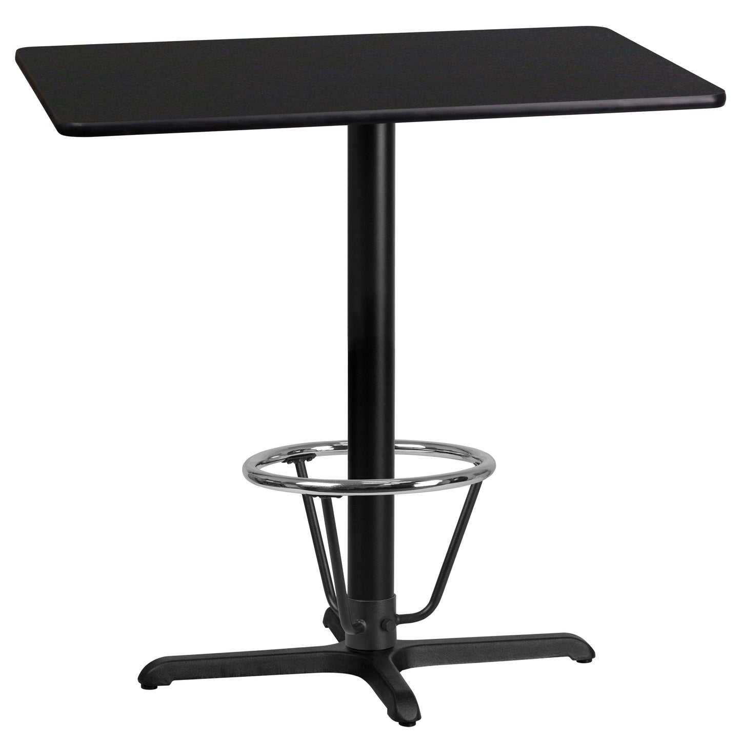 Stiles 24'' x 42'' Rectangular Black Laminate Table Top with 23.5'' x 29.5'' Bar Height Table Base and Foot Ring Black