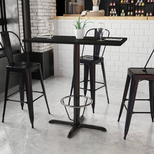 Stiles 24'' x 42'' Rectangular Black Laminate Table Top with 23.5'' x 29.5'' Bar Height Table Base and Foot Ring Black