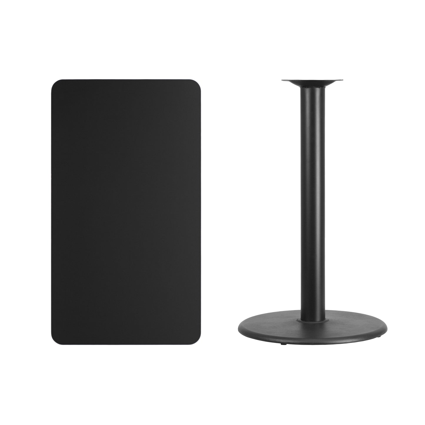 Stiles 24'' x 42'' Rectangular Black Laminate Table Top with 24'' Round Bar Height Table Base Black