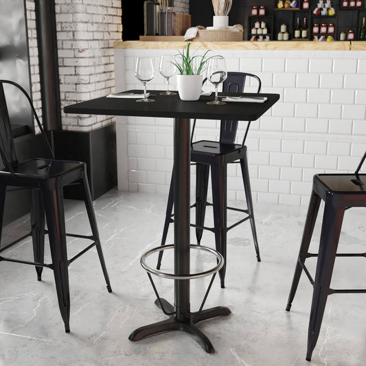 Stiles 30'' Square Black Laminate Table Top with 22'' x 22'' Bar Height Table Base and Foot Ring Black