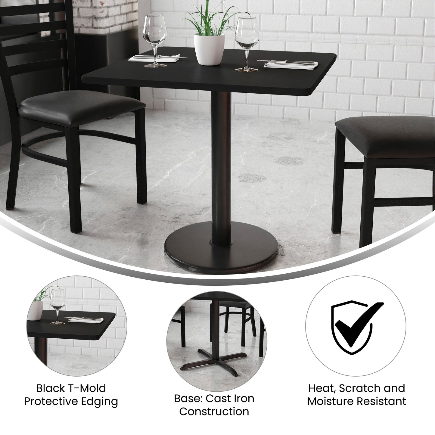 Stiles 30'' Square Black Laminate Table Top with 18'' Round Table Height Base Black