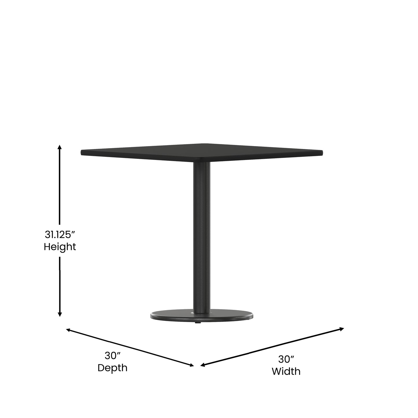 Stiles 30'' Square Black Laminate Table Top with 18'' Round Table Height Base Black