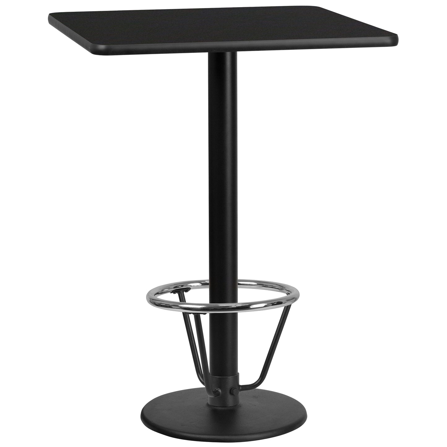 Stiles 30'' Square Black Laminate Table Top with 18'' Round Bar Height Table Base and Foot Ring Black