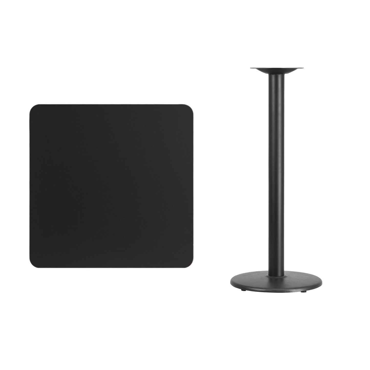 Stiles 30'' Square Black Laminate Table Top with 18'' Round Bar Height Table Base Black