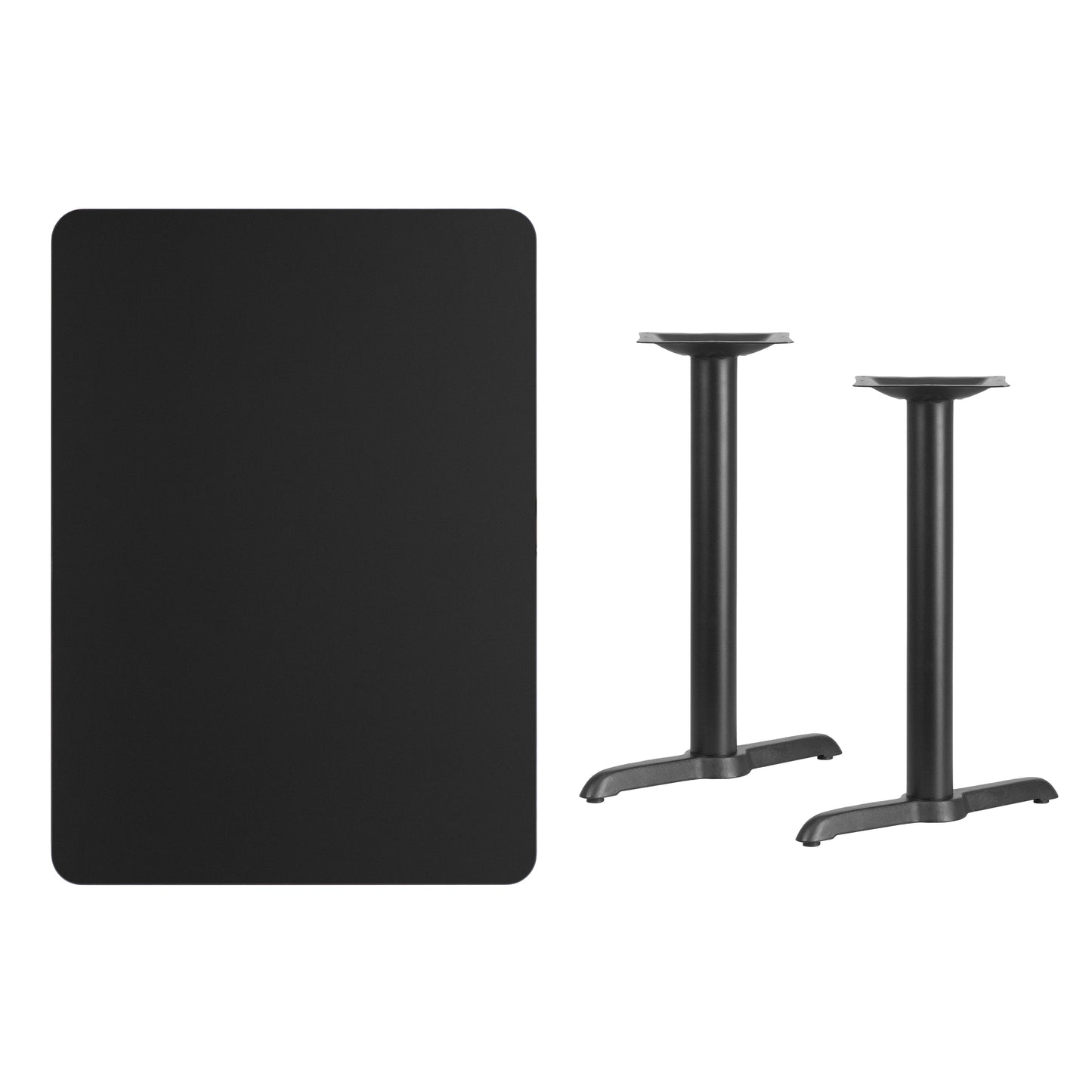 Stiles 30'' x 42'' Rectangular Black Laminate Table Top with 5'' x 22'' Table Height Bases Black