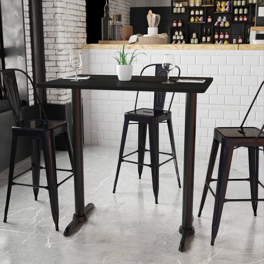 Stiles 30'' x 42'' Rectangular Black Laminate Table Top with 5'' x 22'' Bar Height Table Bases Black