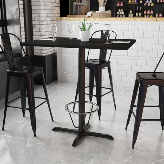 Stiles 30'' x 42'' Rectangular Black Laminate Table Top with 23.5'' x 29.5'' Bar Height Table Base and Foot Ring Black