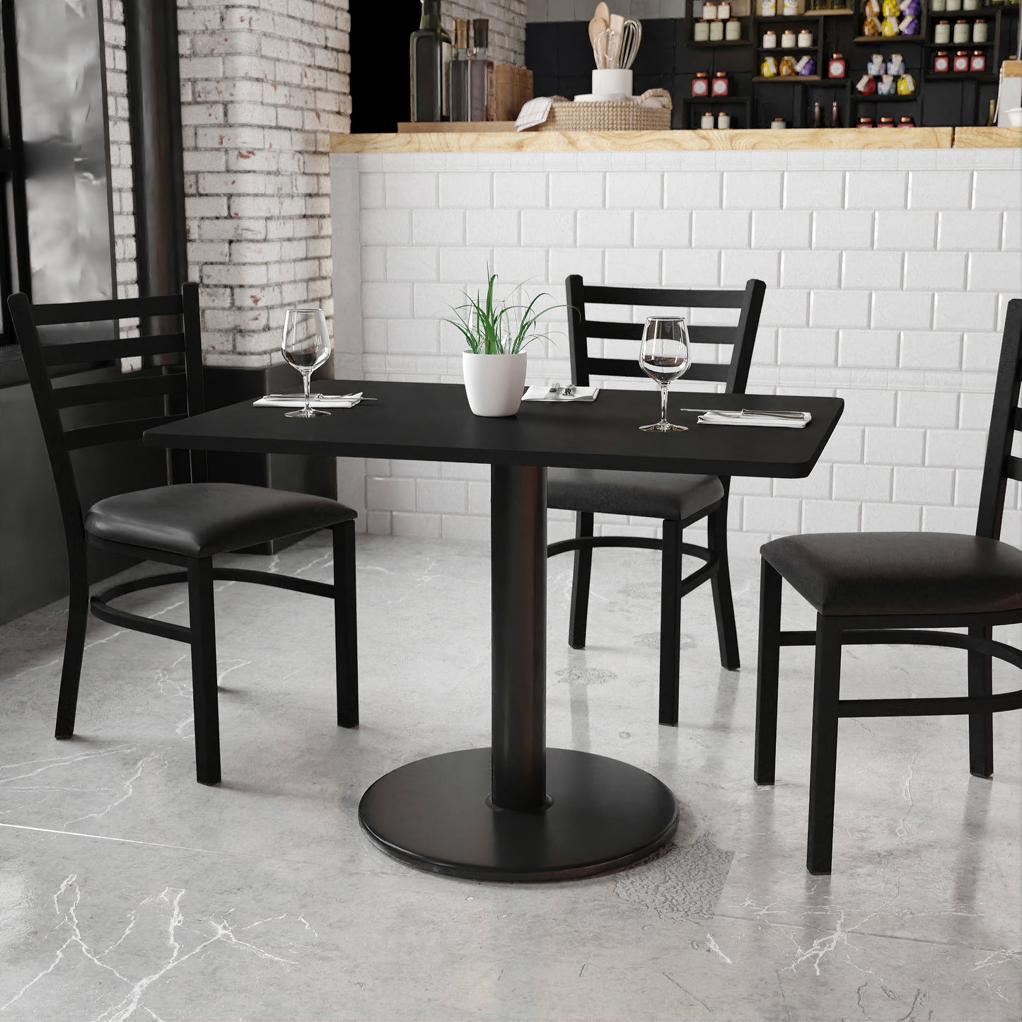 Stiles 30'' x 42'' Rectangular Black Laminate Table Top with 24'' Round Table Height Base Black