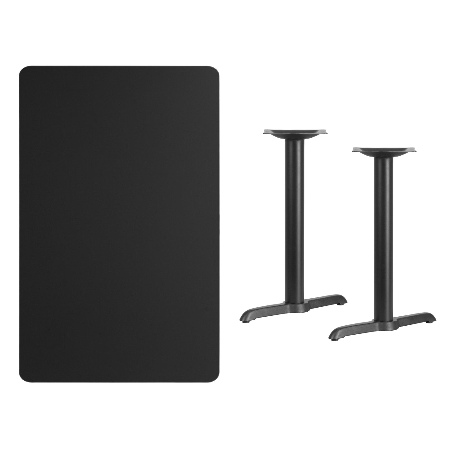 Stiles 30'' x 48'' Rectangular Black Laminate Table Top with 5'' x 22'' Table Height Bases Black