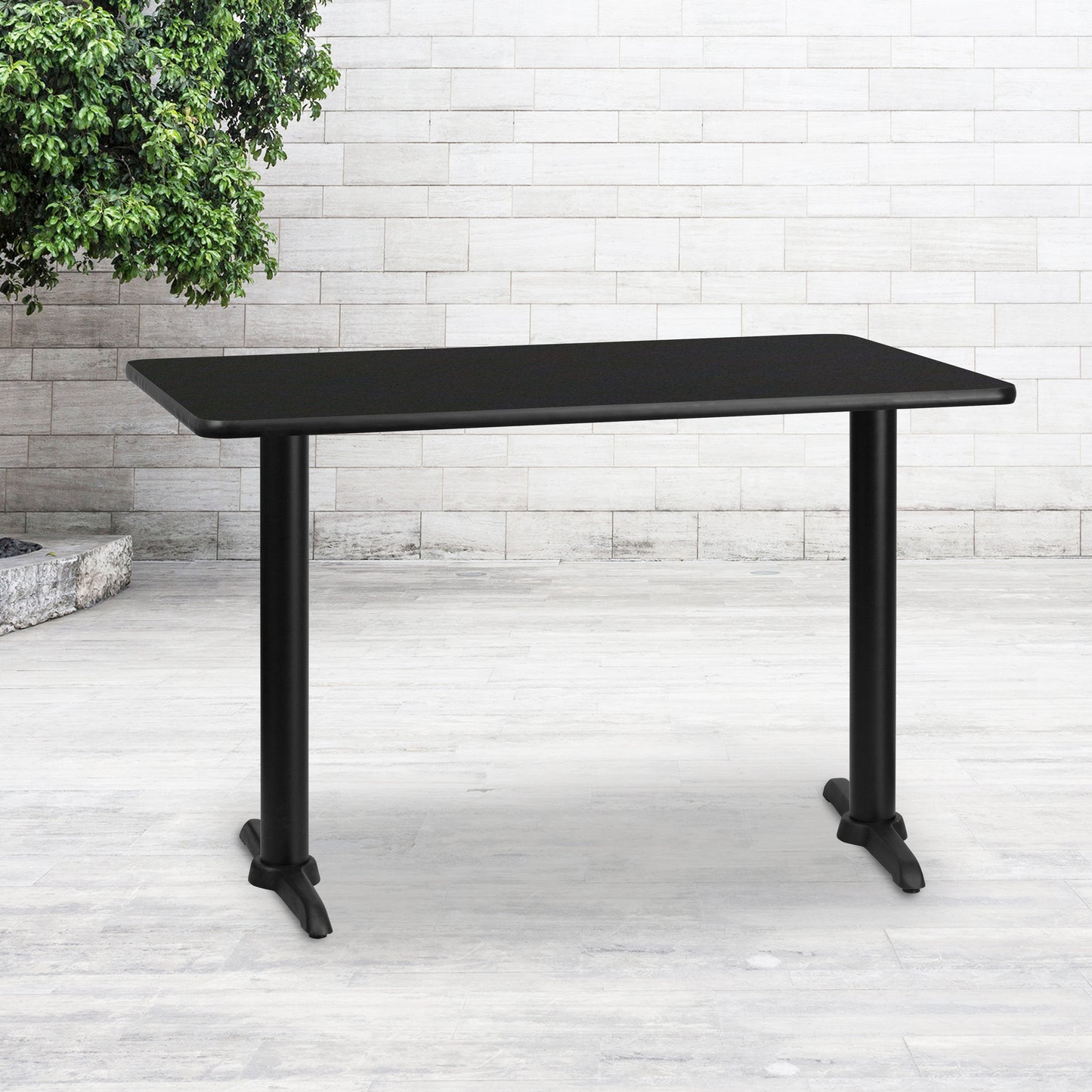 Stiles 30'' x 48'' Rectangular Black Laminate Table Top with 5'' x 22'' Table Height Bases Black