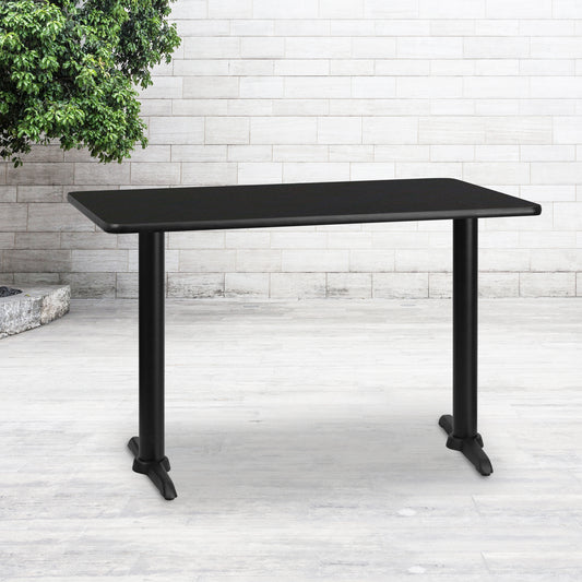 Stiles 30'' x 48'' Rectangular Black Laminate Table Top with 5'' x 22'' Table Height Bases Black