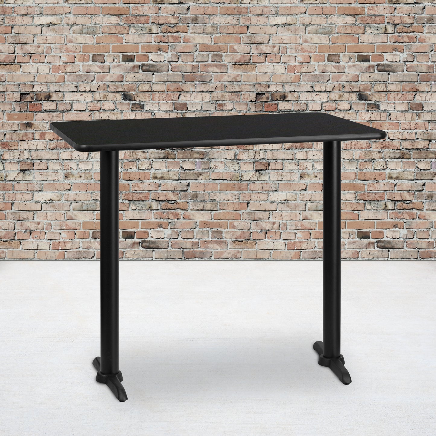 Stiles 30'' x 48'' Rectangular Black Laminate Table Top with 5'' x 22'' Bar Height Table Bases Black